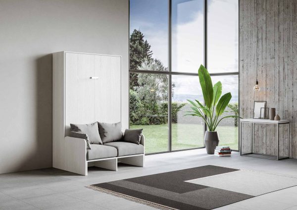 Letto 140 Sofà Kentaro verticale a scomparsa Bianco Frassino - immagine 2