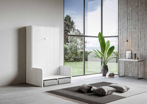 Letto 140 Sofà Kentaro verticale a scomparsa Bianco Frassino - immagine 4