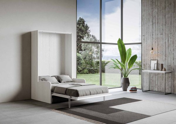 Letto 140 Sofà Kentaro verticale a scomparsa Bianco Frassino - immagine 5