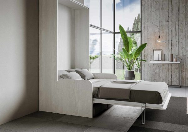 Letto 140 Sofà Kentaro verticale a scomparsa Bianco Frassino - immagine 6