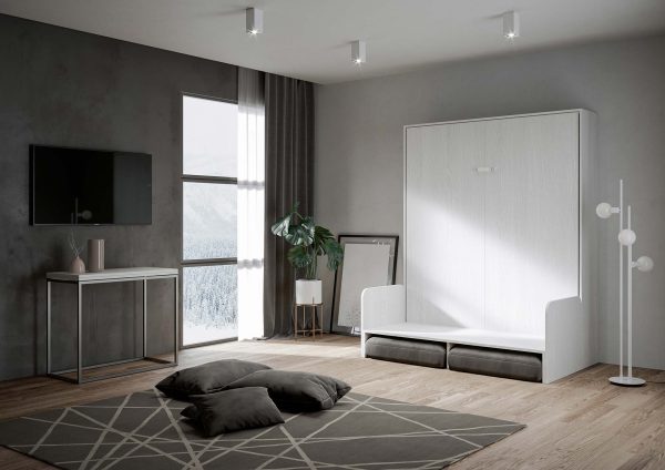 Letto matrimoniale Sofà Kentaro verticale a scomparsa Bianco Frassino - immagine 4