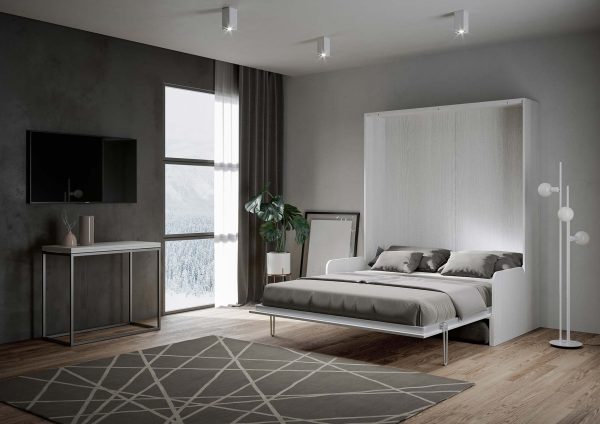 Letto matrimoniale Sofà Kentaro verticale a scomparsa Bianco Frassino - immagine 5