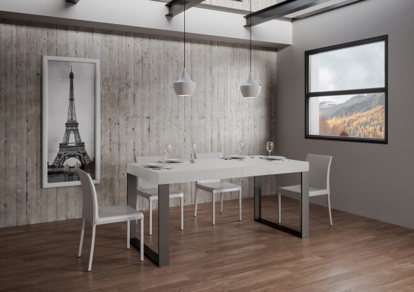 Tavolo Tecno Allungabile piano Bianco Frassino 90x130 Allungato 390 telaio Antracite - immagine 2