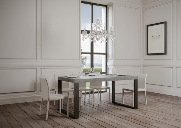 Tavolo Tecno Allungabile piano Cemento 90x130 Allungato 390 telaio Antracite - immagine 2