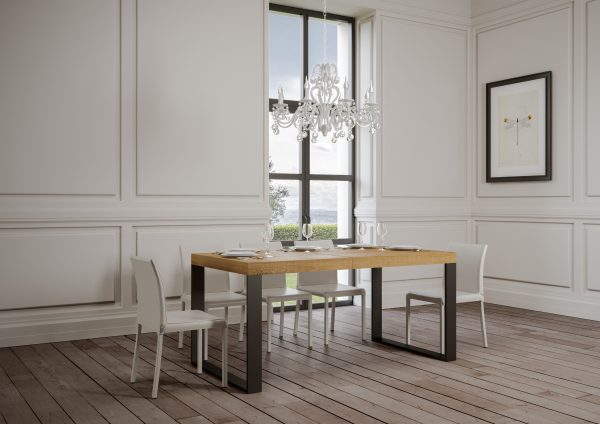 Tavolo Tecno Premium Allungabile piano Quercia Natura 90x160 Allungato 420 telaio Antracite - immagine 2