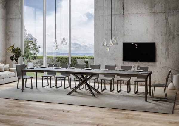 Tavolo Famas Evolution piano Cemento 90x180 Allungato 440 telaio Antracite - immagine 4