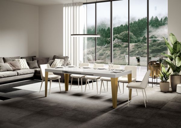 Tavolo Flame Allungabile piano Bianco Frassino 90x160 Allungato 264 telaio oro - immagine 2