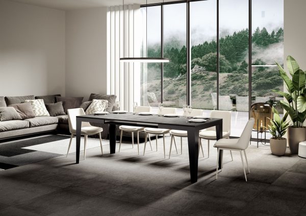 Tavolo Flame Evolution piano Cemento 90x120 Allungato 224 telaio Antracite - immagine 3