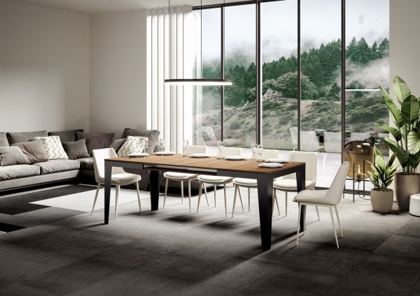 Tavolo Flame Evolution piano Quercia Natura 90x120 Allungato 380 telaio Antracite - immagine 3