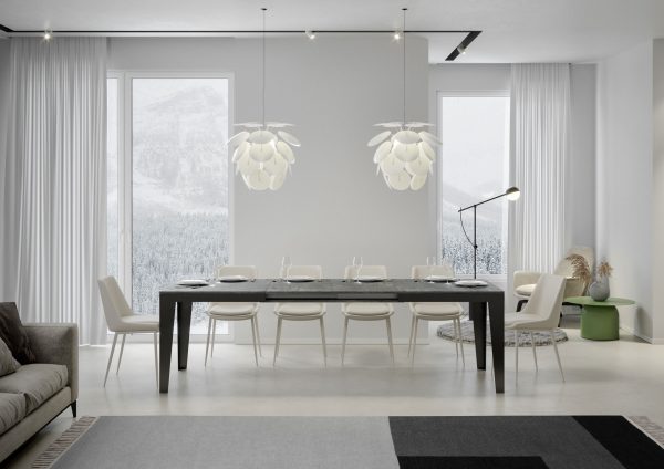 Tavolo Flame Evolution piano Cemento 90x160 Allungato 264 telaio Antracite - immagine 4