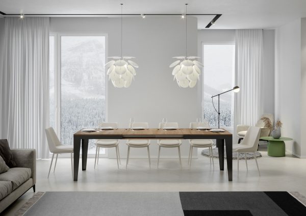 Tavolo Flame Evolution piano Quercia Natura 90x160 Allungato 420 telaio Antracite - immagine 3