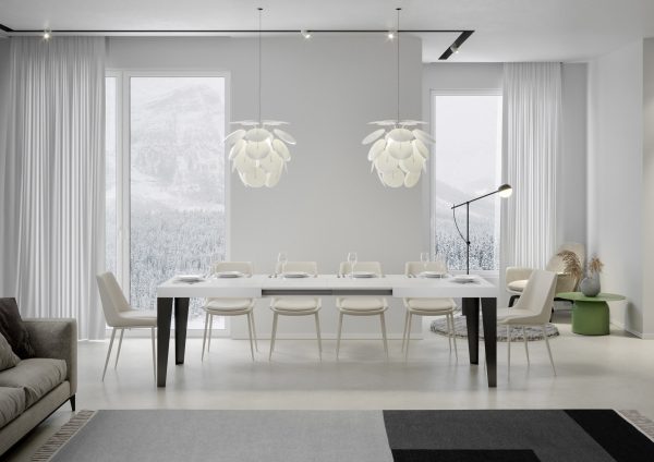 Tavolo Flame Allungabile piano Bianco Frassino 90x160 Allungato 420 telaio Antracite - immagine 3