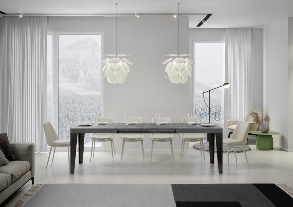 Tavolo Flame Allungabile piano Cemento 90x160 Allungato 264 telaio Antracite - immagine 3