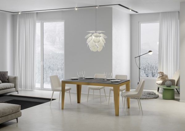 Tavolo Flame Evolution piano Cemento 90x120 Allungato 224 telaio oro
