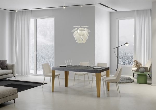 Tavolo Flame Allungabile piano Cemento 90x180 Allungato 440 telaio oro