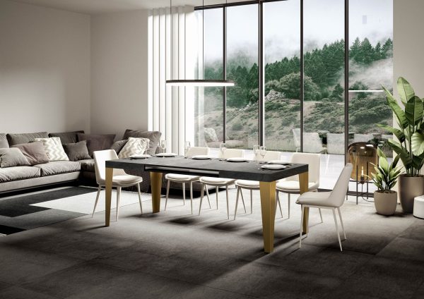 Tavolo Flame Allungabile piano Cemento 90x180 Allungato 440 telaio oro - immagine 2