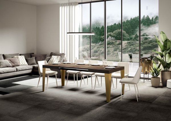 Tavolo Flame Allungabile piano Noce 90x180 Allungato 440 telaio oro