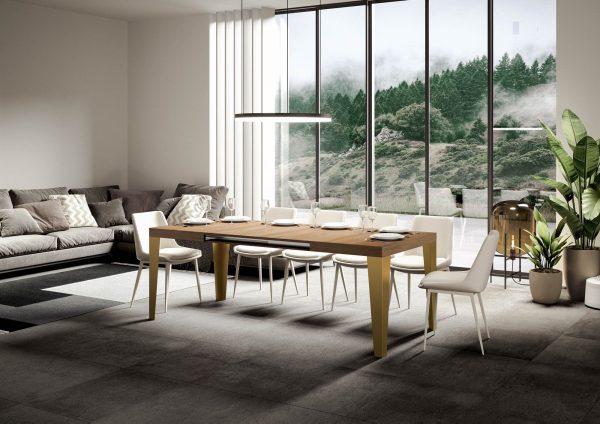 Tavolo Flame Allungabile piano Quercia Natura 90x180 Allungato 284 telaio oro