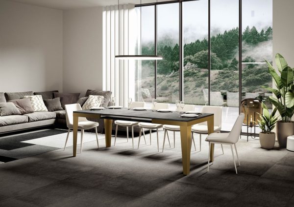 Tavolo Flame Evolution piano Cemento 90x120 Allungato 224 telaio oro - immagine 2