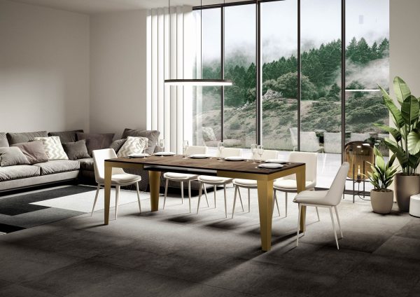 Tavolo Flame Evolution piano Noce 90x180 Allungato 284 telaio oro