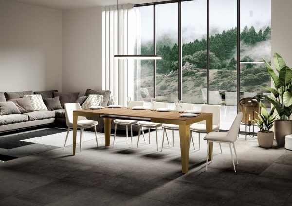 Tavolo Flame Evolution piano Quercia Natura 90x120 Allungato 380 telaio oro