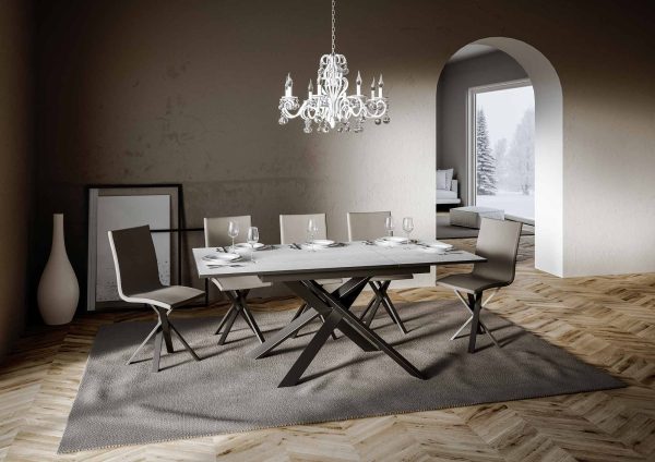 Tavolo Ganty piano Bianco Frassino bordo Antracite 90x120 + 60 telaio Antracite - immagine 3
