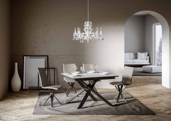 Tavolo Ganty piano Bianco Frassino bordo Antracite 90x120 + 60 telaio Antracite - immagine 2