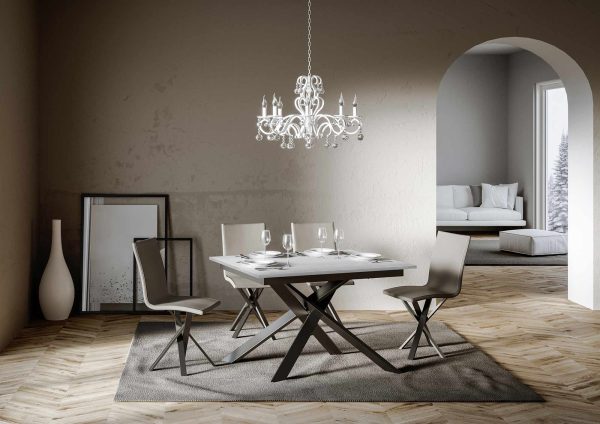 Tavolo Ganty piano Bianco Frassino bordo Frassino 90x120 + 60 telaio Antracite - immagine 2