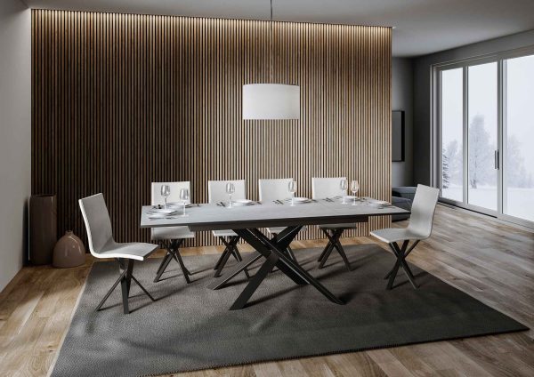 Tavolo Ganty piano Bianco Frassino bordo Antracite 90x160 + 60 telaio Antracite - immagine 3