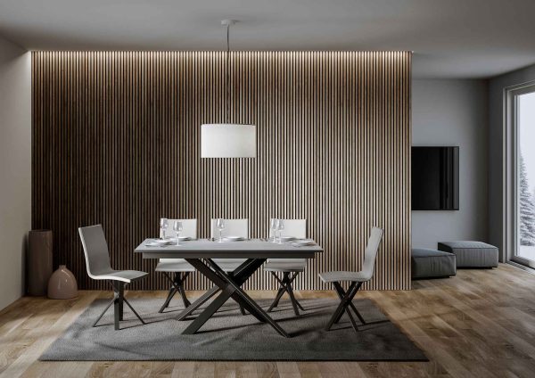 Tavolo Ganty piano Bianco Frassino bordo Antracite 90x160 + 60 telaio Antracite - immagine 2