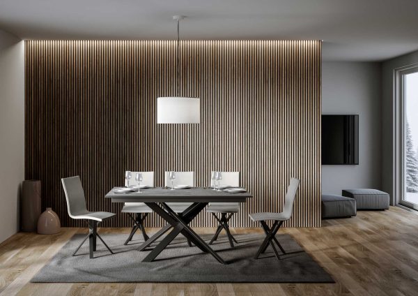 Tavolo Ganty piano Cemento bordo Antracite 90x160 + 60 telaio Antracite - immagine 2