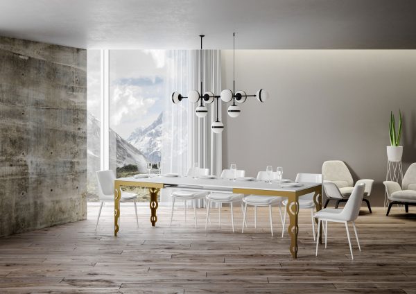 Tavolo Karamay Evolution piano Bianco Frassino 90x120 Allungato 224 telaio oro - immagine 2