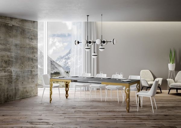 Tavolo Karamay Evolution piano Cemento 90x120 Allungato 224 telaio oro - immagine 2