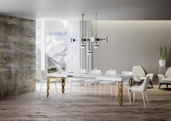 Tavolo Karamay Allungabile piano Bianco Frassino 90x160 Allungato 264 telaio oro - immagine 2