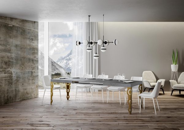 Tavolo Karamay Allungabile piano Cemento 90x180 Allungato 284 telaio oro - immagine 2