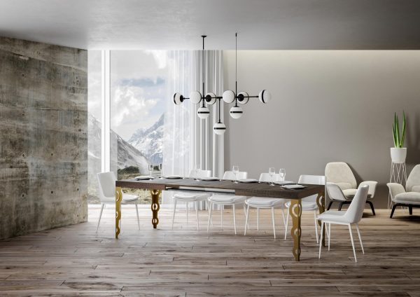 Tavolo Karamay Allungabile piano Noce 90x160 Allungato 420 telaio oro - immagine 2