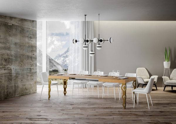 Tavolo Karamay Allungabile piano Quercia Natura 90x160 Allungato 264 telaio oro - immagine 2