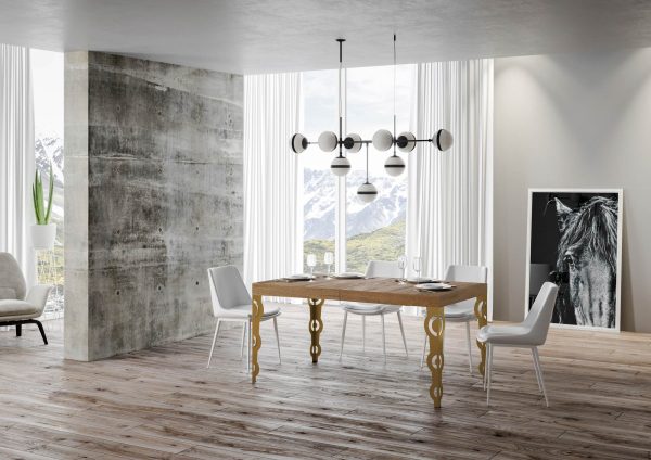 Tavolo Karamay Allungabile piano Quercia Natura 90x160 Allungato 264 telaio oro