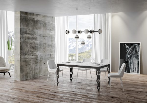 Tavolo Karamay Evolution piano Bianco Frassino 90x180Allungato 440 telaio Antracite - immagine 2