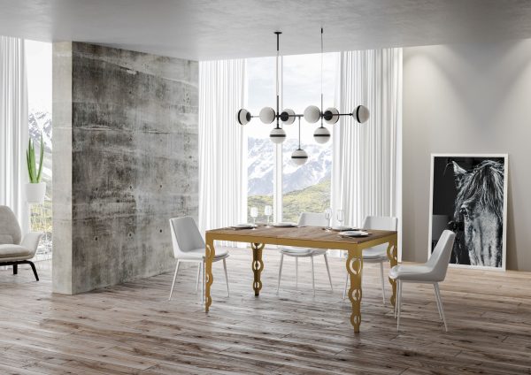 Tavolo Karamay Evolution piano Quercia Natura 90x180 Allungato 440 telaio oro