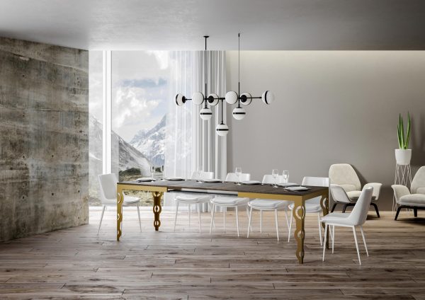 Tavolo Karamay Evolution piano Noce 90x160 Allungato 264 telaio oro - immagine 2