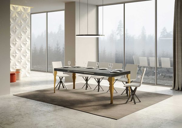 Tavolo Paxon Allungabile piano Cemento 90x130 Allungato 390 telaio oro