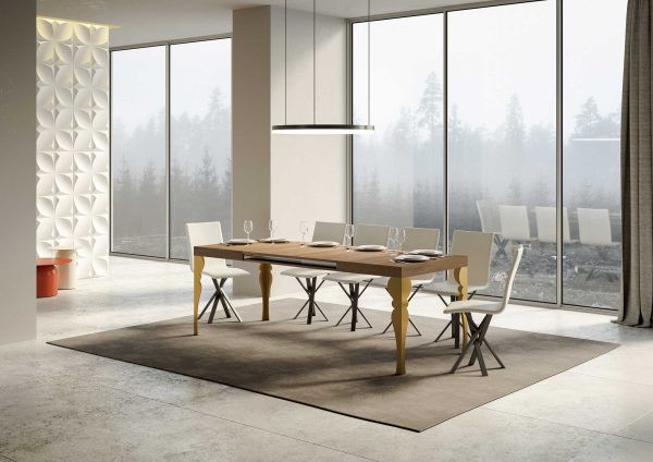 Tavolo Paxon Allungabile piano Quercia Natura 90x130 Allungato 234 telaio oro