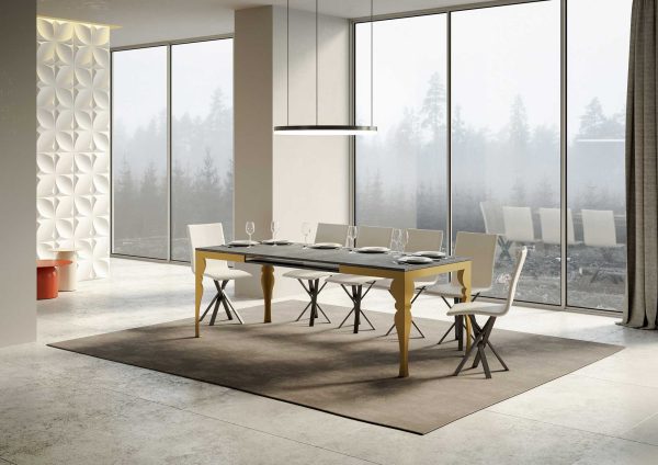 Tavolo Paxon Evolution piano Cemento 90x120 Allungato 224 telaio oro