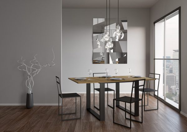 Tavolo Tecno Libra Quercia Natura 90x120 Allungato 90x240 telaio Antracite - immagine 2