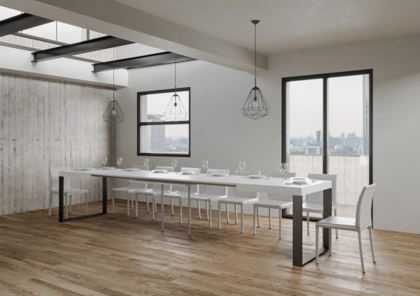 Tavolo Tecno Allungabile piano Bianco Frassino 90x130 Allungato 390 telaio Antracite - immagine 4