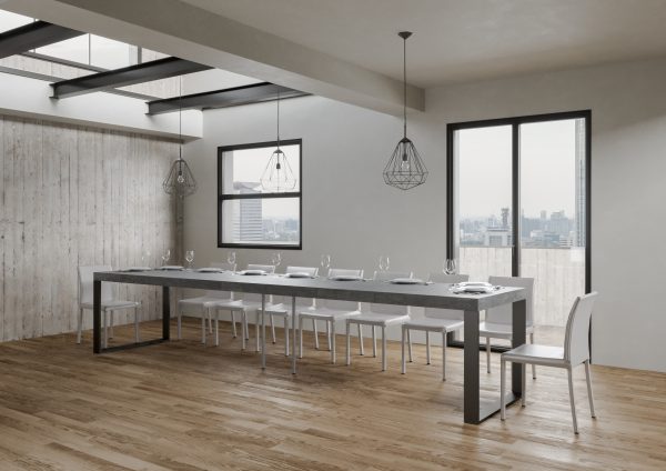 Tavolo Tecno Premium Allungabile piano Cemento 90x130 Allungato 390 telaio Antracite - immagine 4