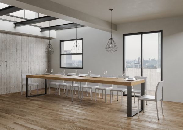 Tavolo Tecno Premium Allungabile piano Quercia Natura 90x160 Allungato 420 telaio Antracite - immagine 4