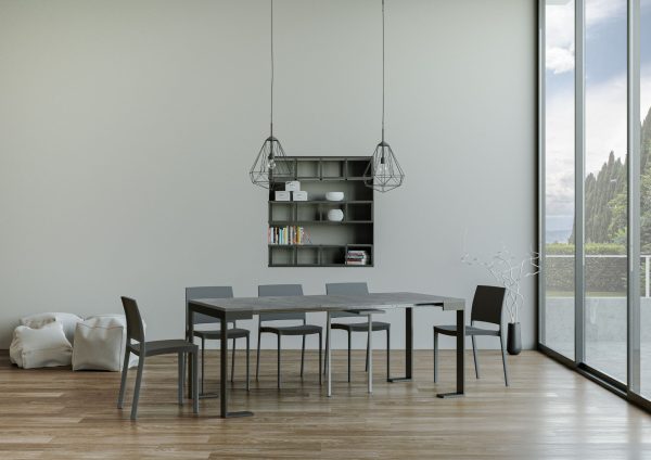 Consolle Tecno Evolution Small Cemento 90x40 Allungato 90x196 telaio Antracite - immagine 3