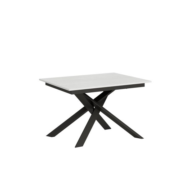 Tavolo Ganty piano Bianco Frassino bordo Frassino 90x120 + 60 telaio Antracite